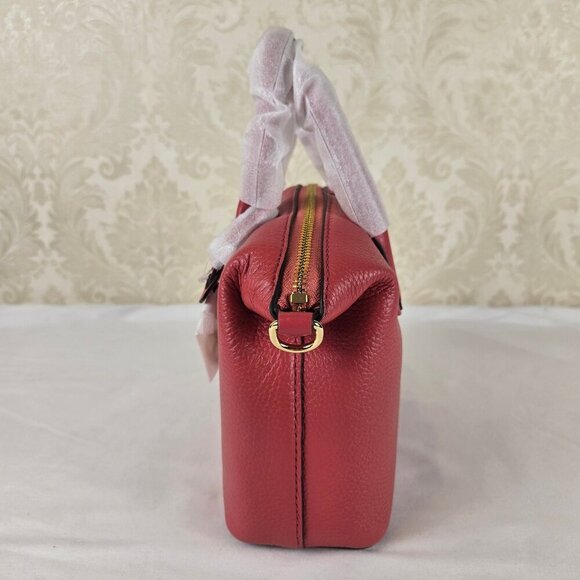 Michael Kors Hyde Small Pebbled Leather Satchel Light Berry Sorbet Double Handle - Picture 4 of 14